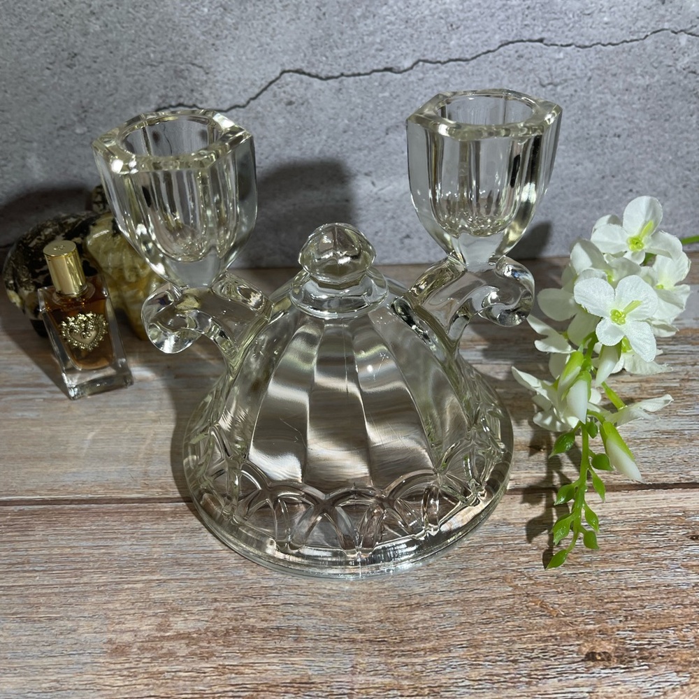 Vintage Imperial Glass Lace Double Light Crystal Candle Holder 4.5 inches - Picture 7 of 10